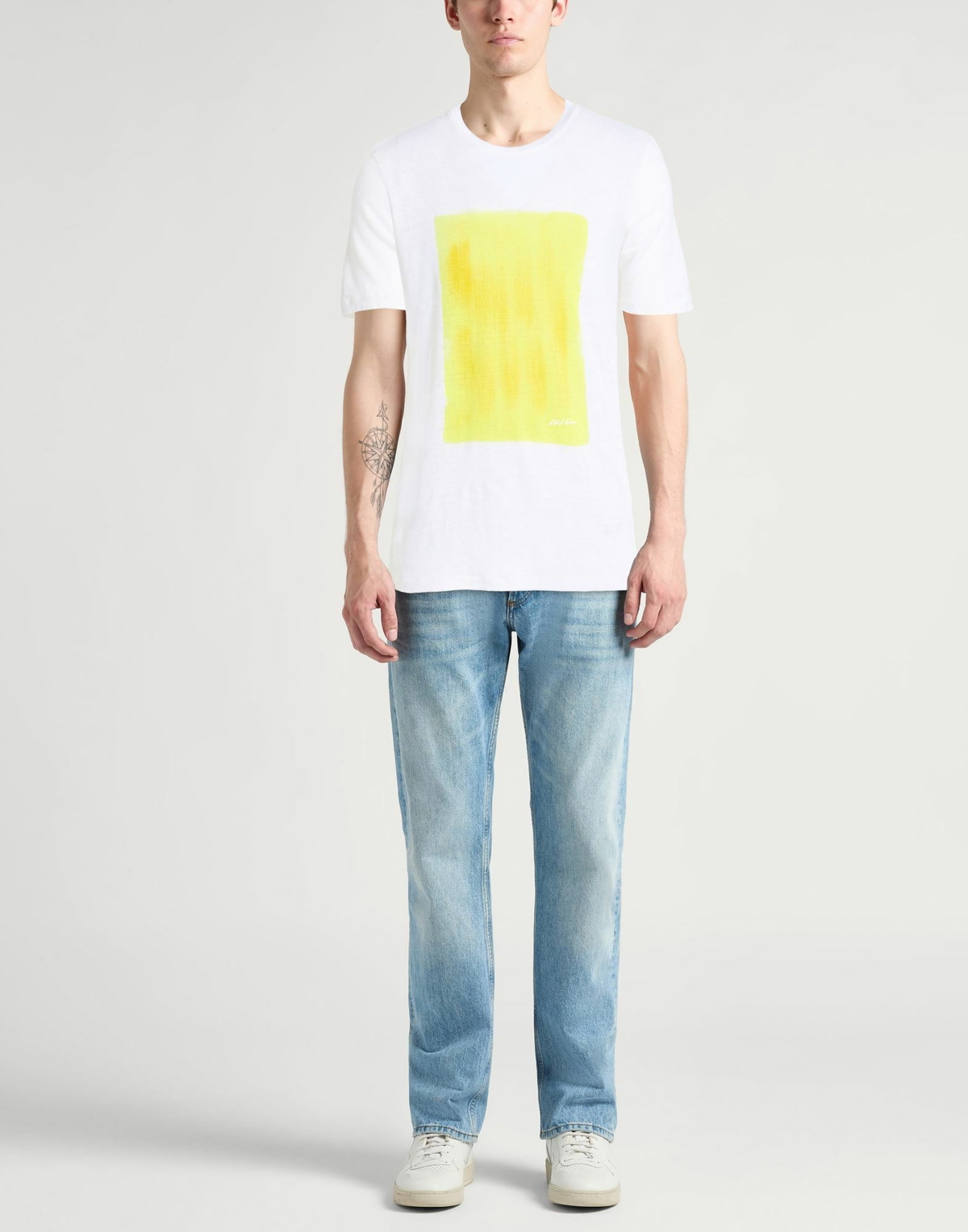120% Lino Mens T-shirt in Yellow