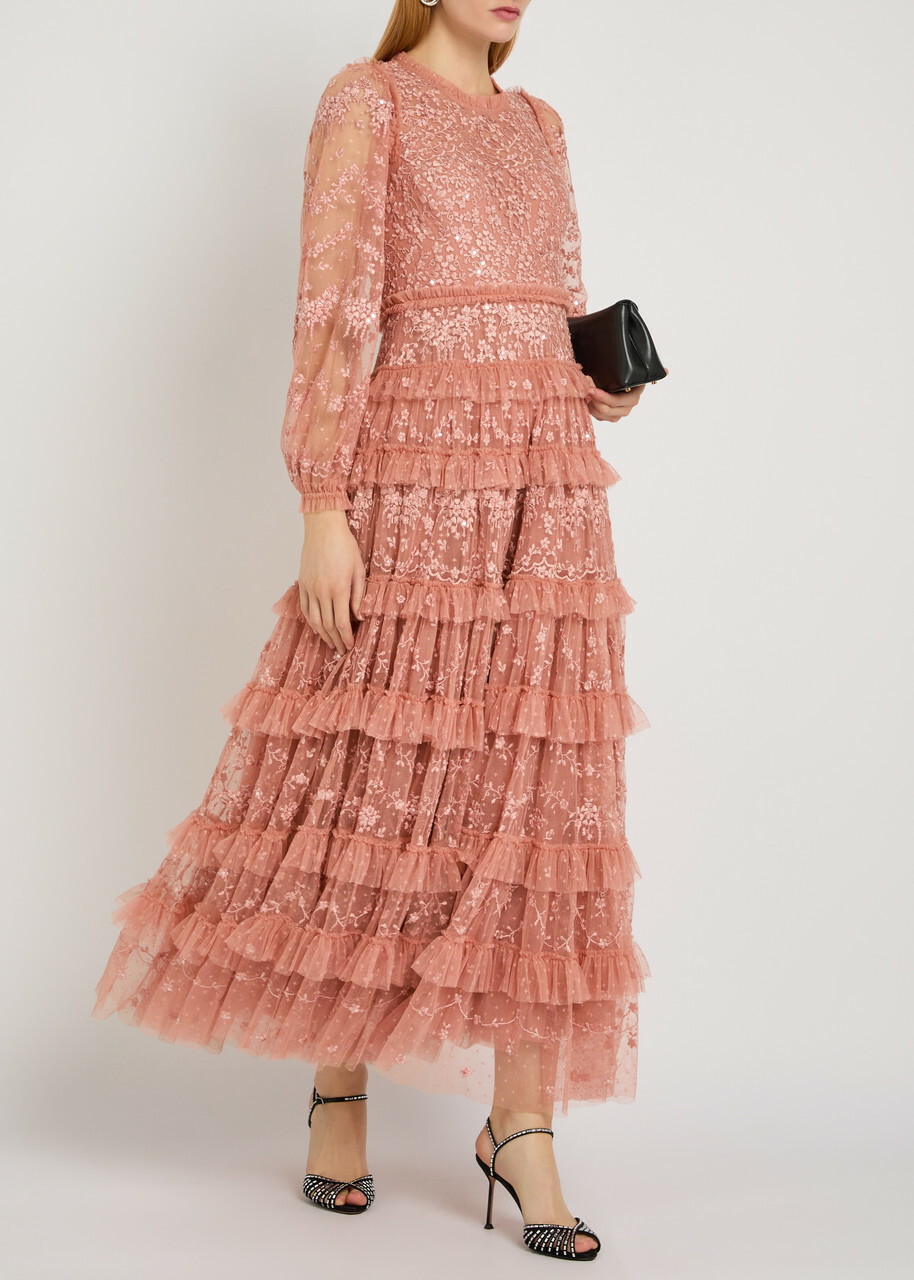Needle & Thread Blossom Floral-embroidered Tulle Gown Pink