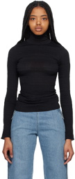 Victoria Beckham Black Shirred Turtleneck