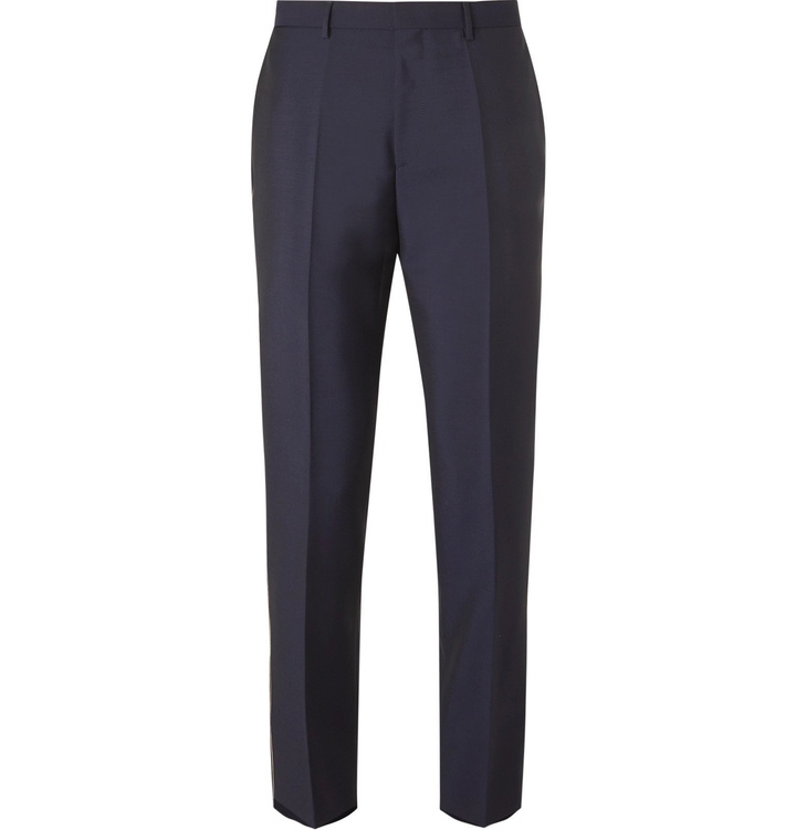 Photo: Hugo Boss - Navy Slim-Fit Virgin Wool and Mohair-Blend Trousers - Blue