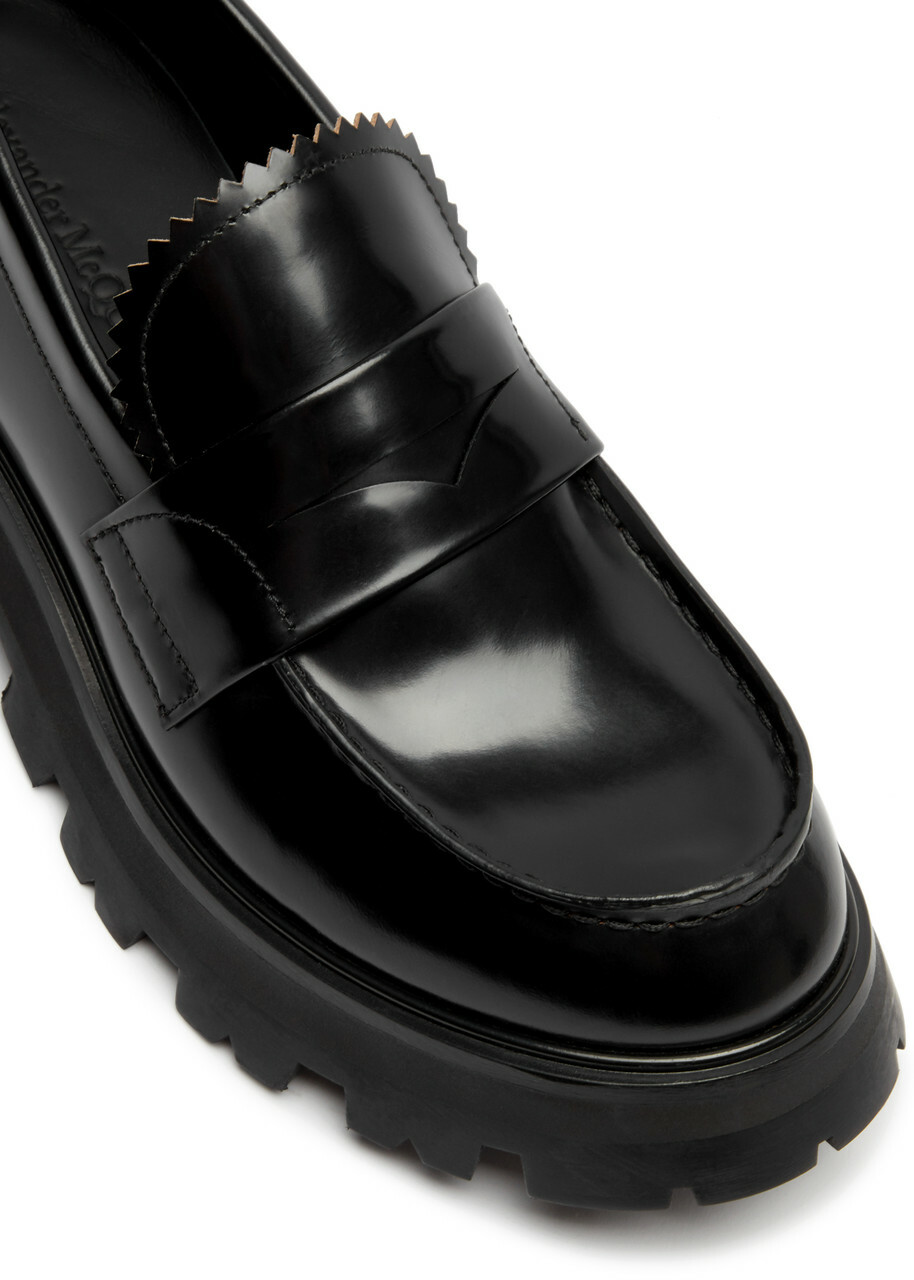 Alexander Mcqueen Wander Glossed Leather Penny Loafers Black