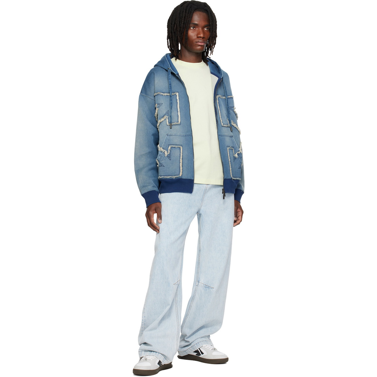 Off-White Blue Distressed Arrow Skate Zip Hoodie