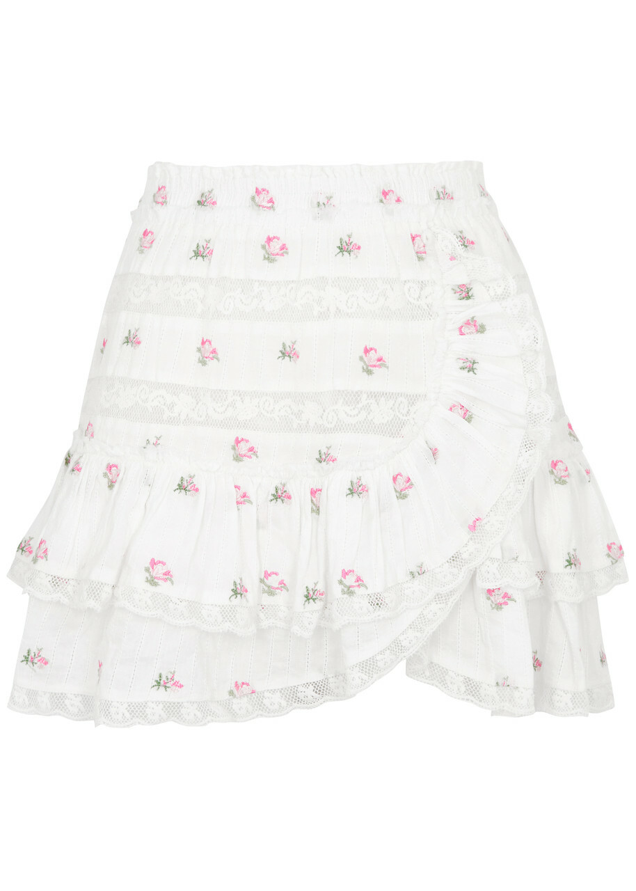 ◎ROSEFRANTZ◎ CanCan Ribbon Mini Skirt White 5008207276 LoveShackFancy Embellished Ruffle Mini Skirt | Neiman Marcus