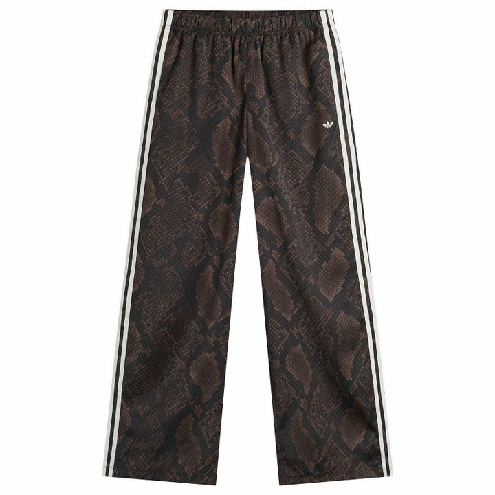 Photo: Adidas Women's Satin Wide Leg Track Pant in Earth Strata/Aurora Coffee