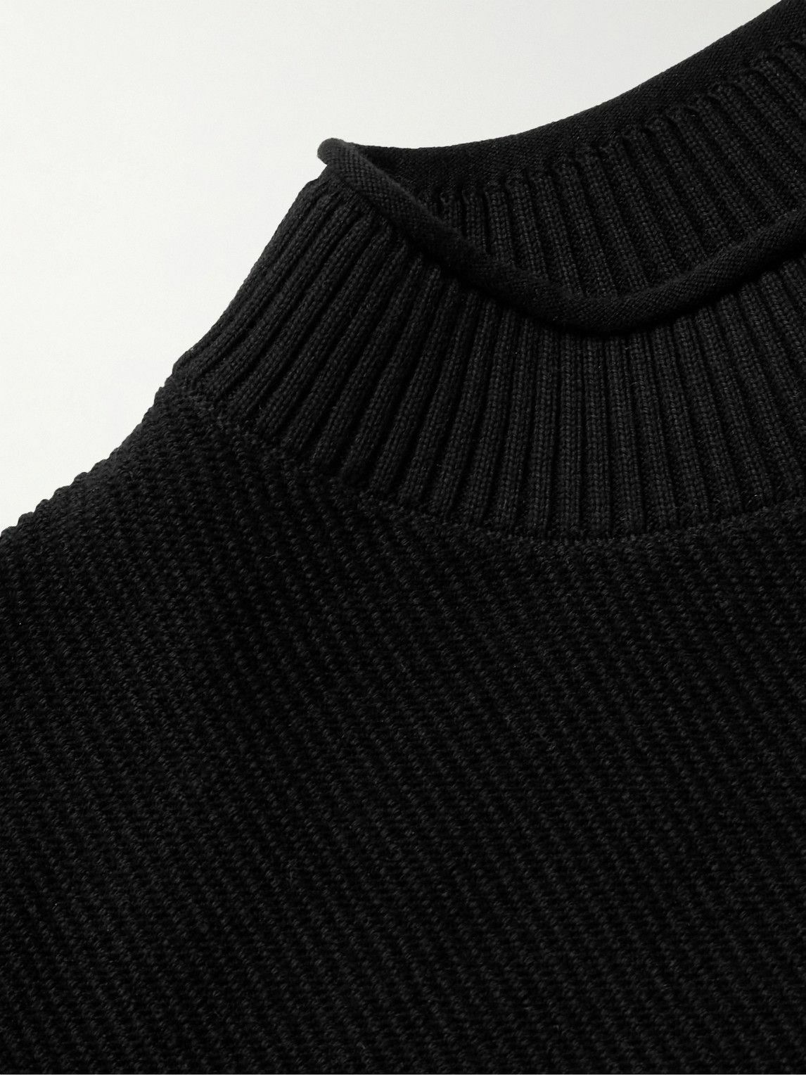 Sunspel - Slim-Fit Ribbed Cotton Mock-Neck Sweater - Black Sunspel