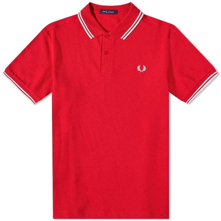 Photo: Fred Perry Authentic Men's Slim Fit Twin Tipped Polo Shirt in Red/White