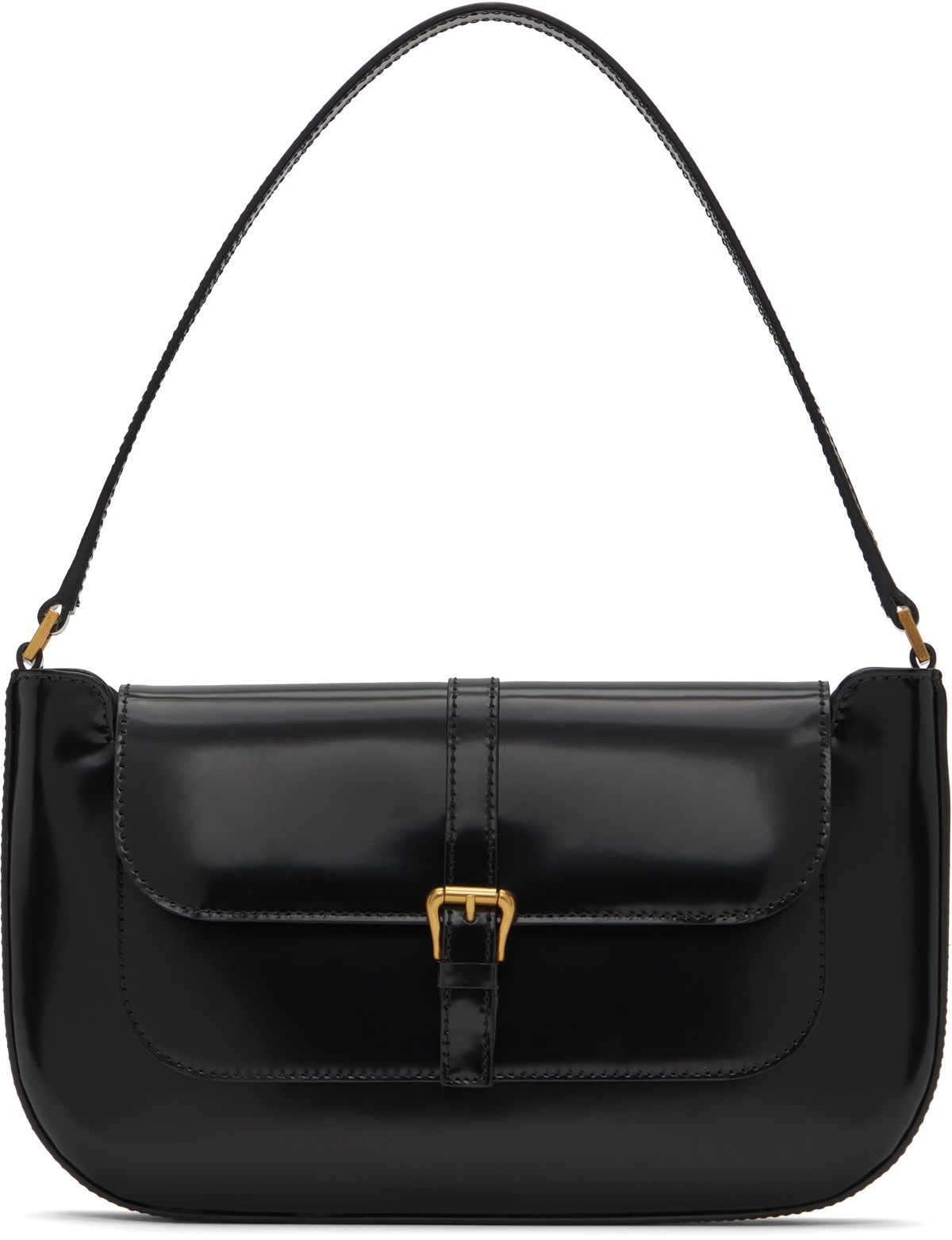 BY FAR Black Miranda Semi Patent Leather Shoulder Bag