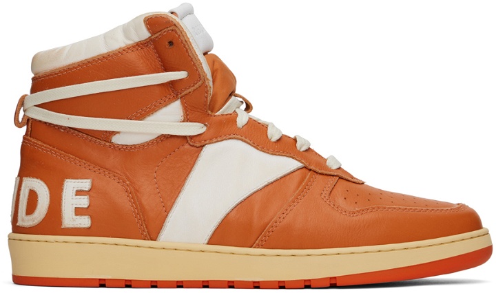 Photo: Rhude Orange & White Rhecess Hi Sneakers