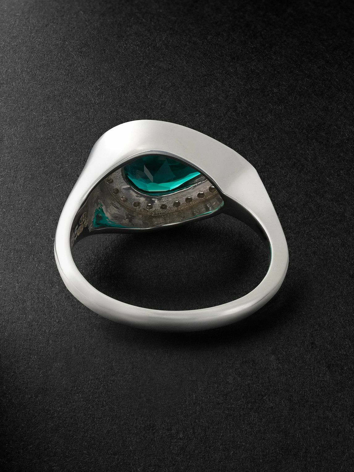 42 Suns - 14-Karat White Gold Laboratory-Grown Emerald and Diamond Ring - Green