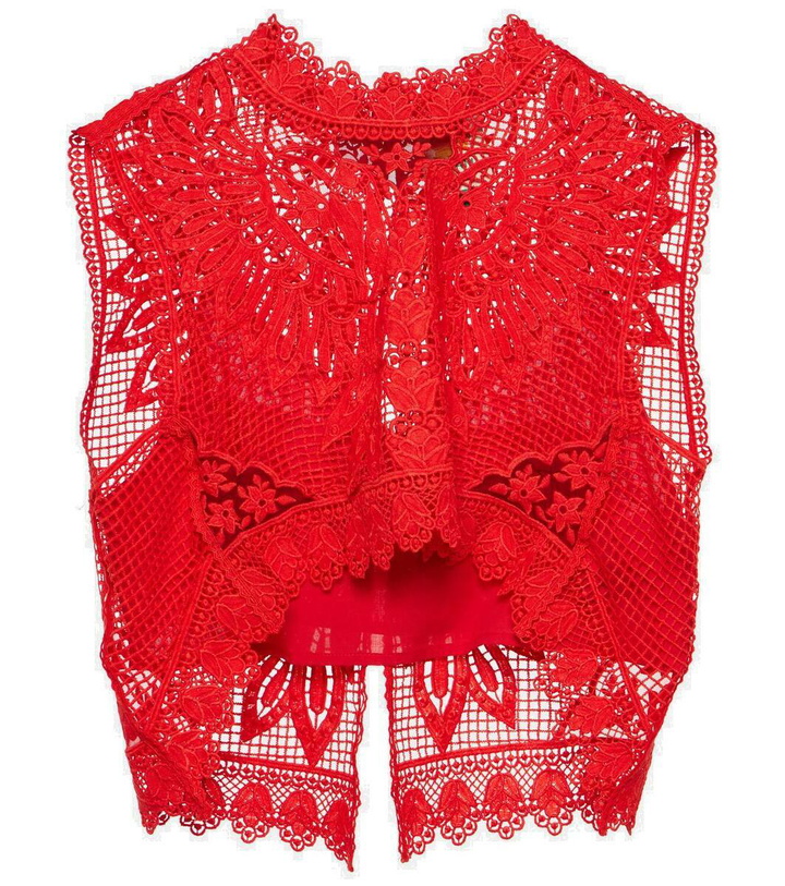 Photo: Farm Rio Red Toucan guipure lace top