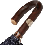Francesco Maglia - Pinstriped Chestnut Wood-Handle Umbrella - Blue