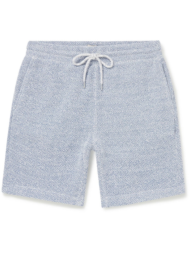 Photo: Faherty - Lucaya Slim-Fit Textured Cotton-Blend Drawstring Shorts - Blue