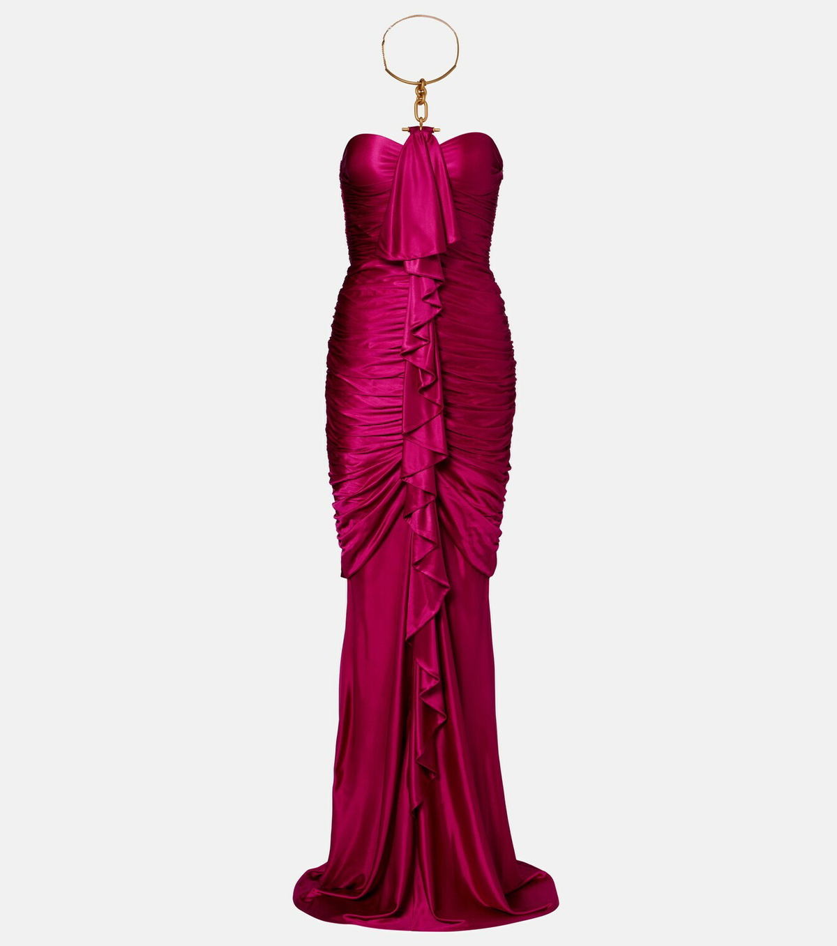 Balmain Draped ruffled satin bustier gown
