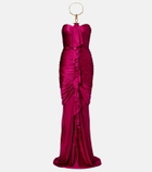Balmain Draped ruffled satin bustier gown