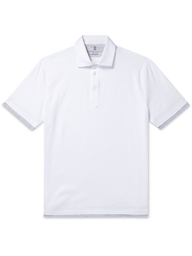 Photo: Brunello Cucinelli - Layered Cotton-Jersey Polo Shirt - White