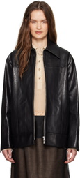 Jil Sander Black Boxy Fit Leather Biker Jacket