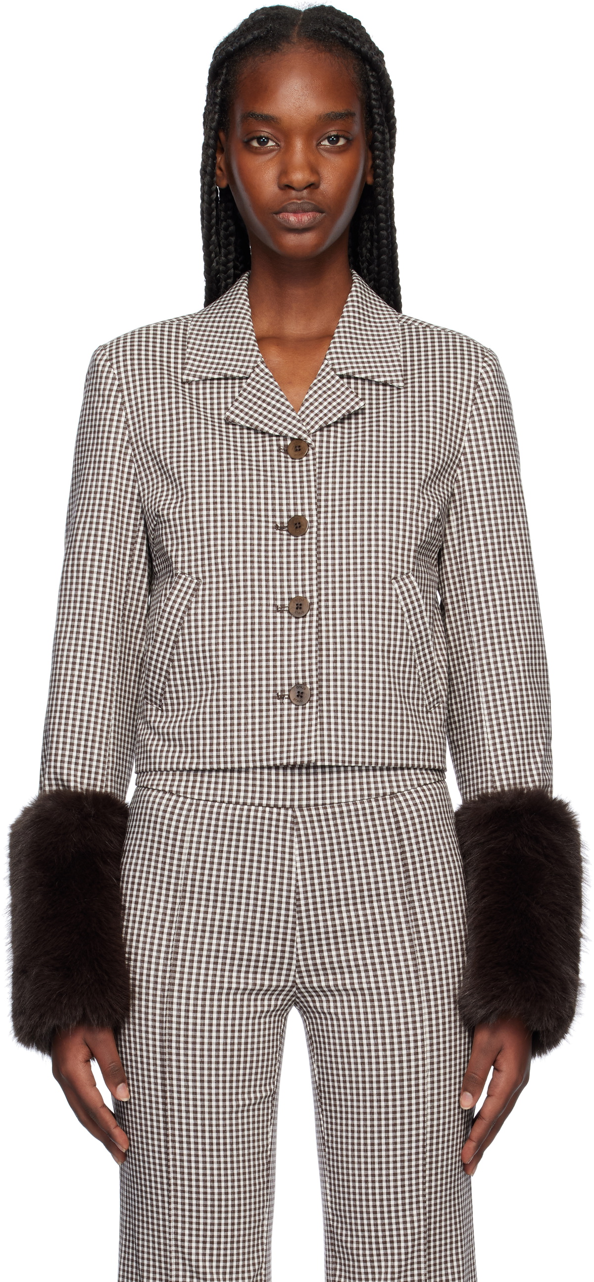 Staud Brown & White Regency Jacket