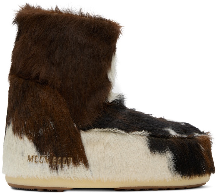 Photo: Moon Boot Brown & White Icon Low Nolace Pony Boots