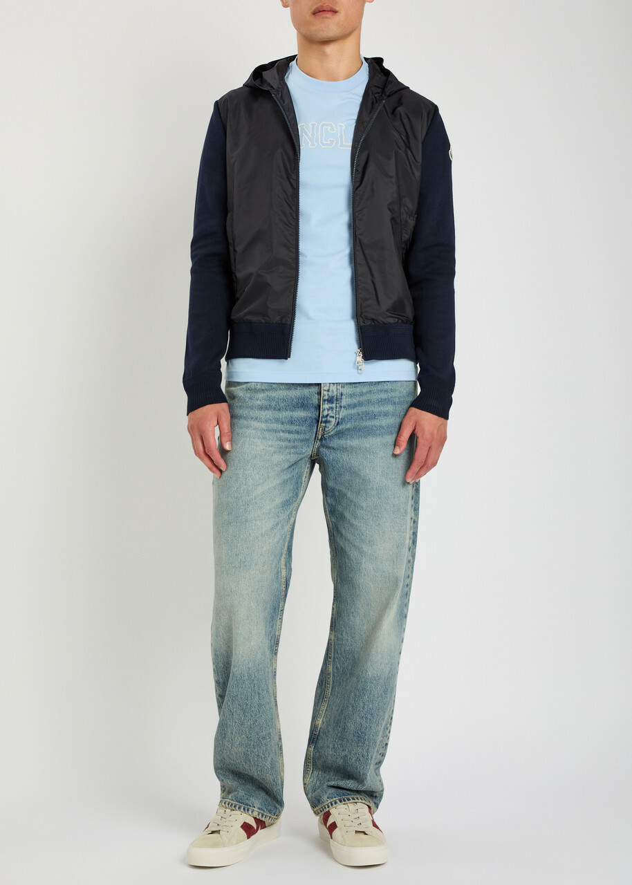 Moncler Logo-appliquéd Hooded Shell and Cotton-blend Jacket Blue
