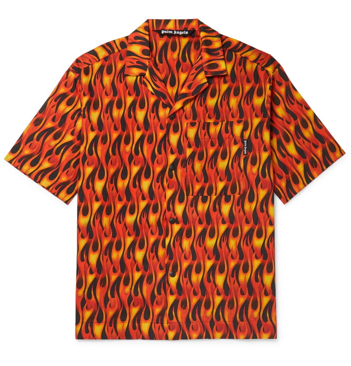 Photo: Palm Angels - Camp-Collar Printed Cotton Shirt - Red