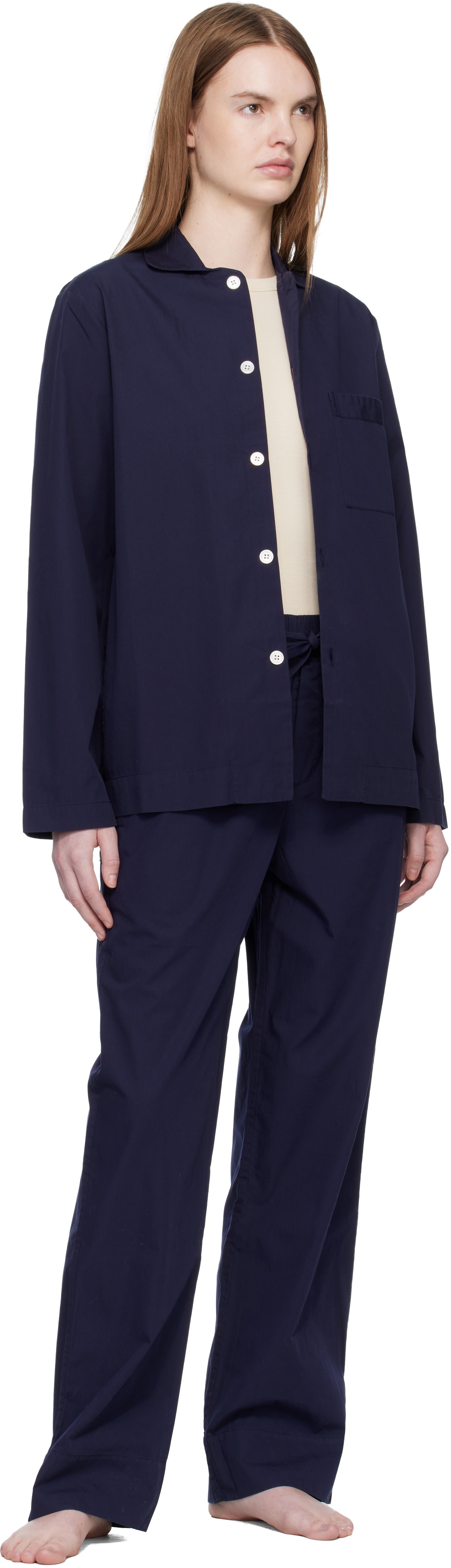 Tekla Navy Poplin Pyjama Pants