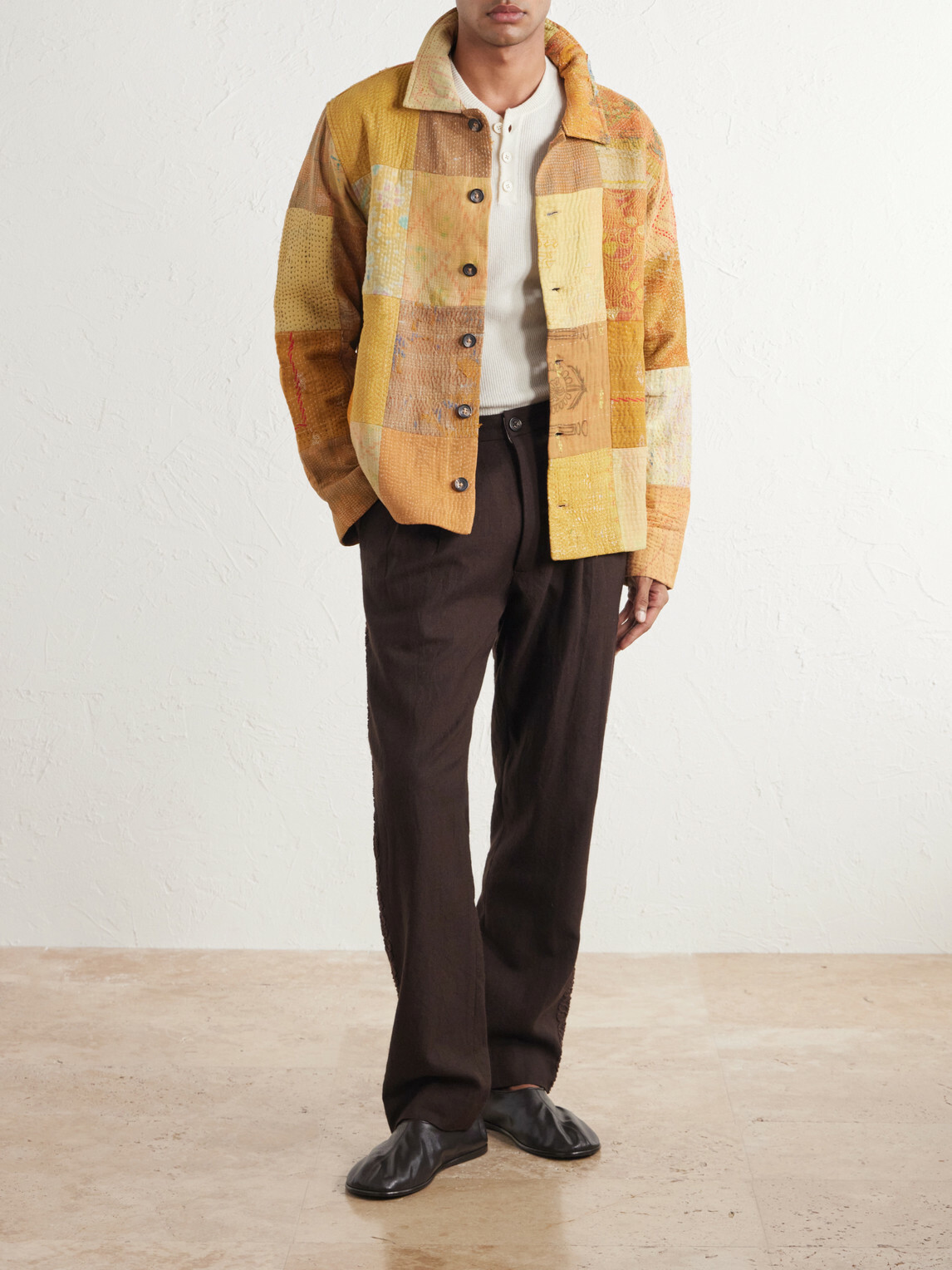 Kartik Research - Vintage Kantha Patchwork Quilted Cotton-Voile Jacket - Yellow