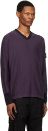 Stone Island Purple V-Neck Long Sleeve T-Shirt