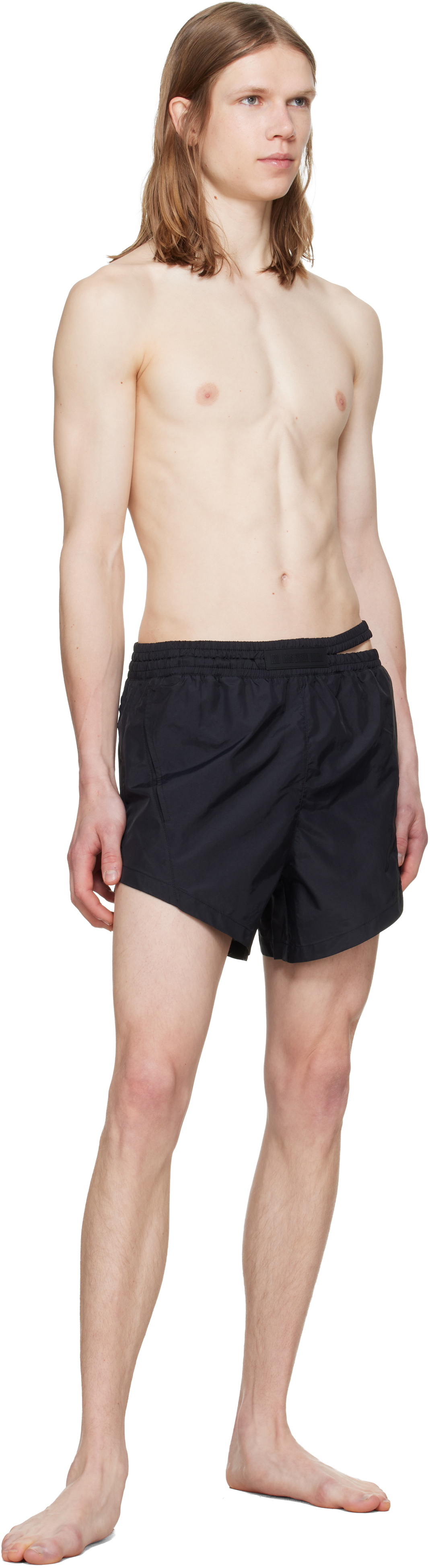 LGN Louis Gabriel Nouchi Black Asymmetrical Opening Swim Shorts