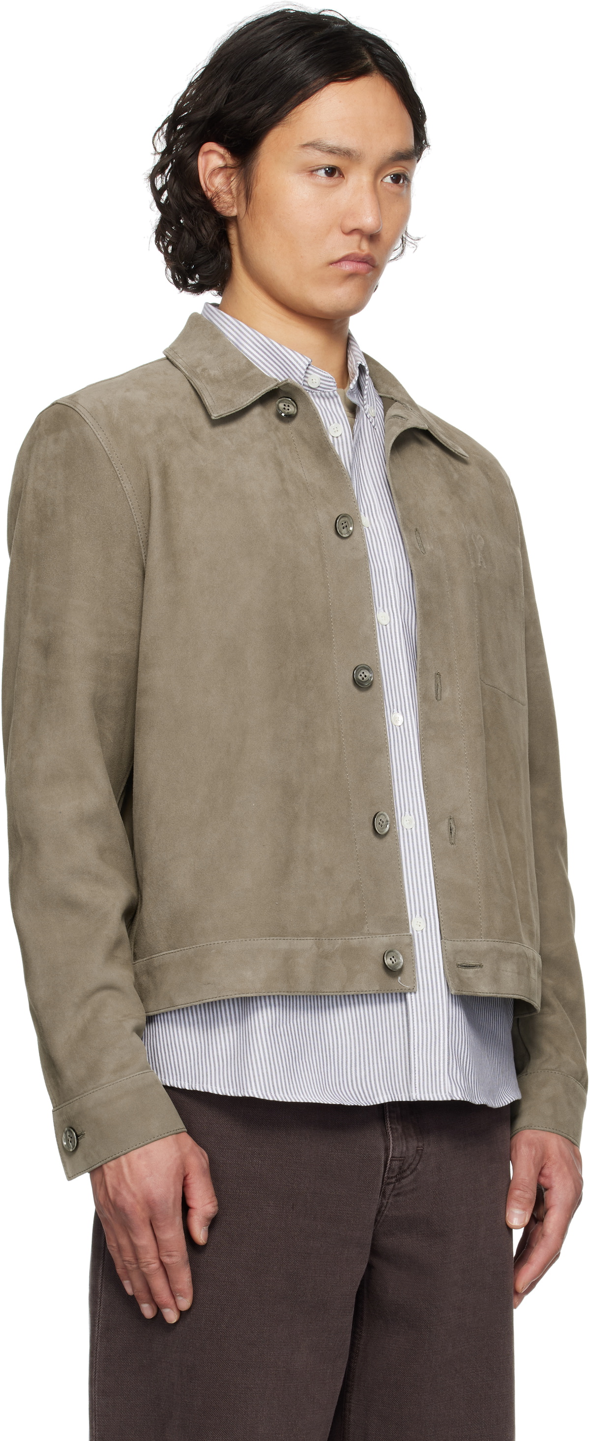 AMI Paris Taupe Buttoned Suede Jacket