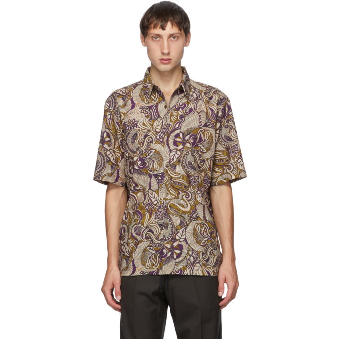 Photo: Dries Van Noten Purple and Gold Six Button Short Sleeve Shirt