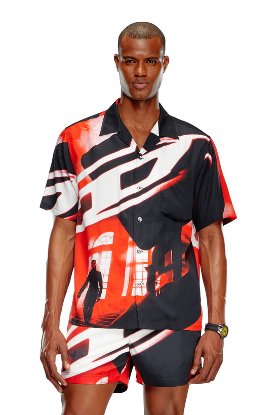 Photo: Diesel Beach shirt with Oval D poster print - Out of water Mens in Multicolor