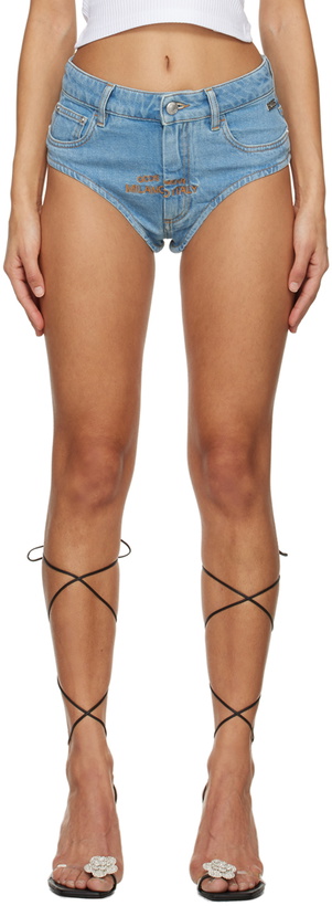 Photo: GCDS Blue Embroidered Denim Shorts