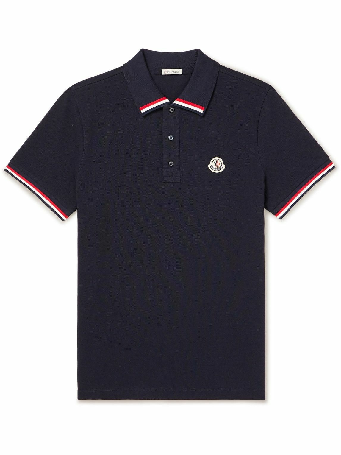 Moncler - Logo-Appliquéd Striped Cotton-Piqué Polo Shirt - Blue Moncler