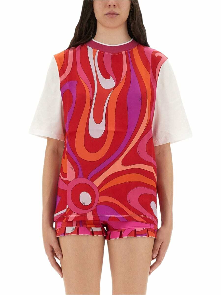 EMILIO PUCCI Front Pucci Pattern Switching V Neck T Shirt