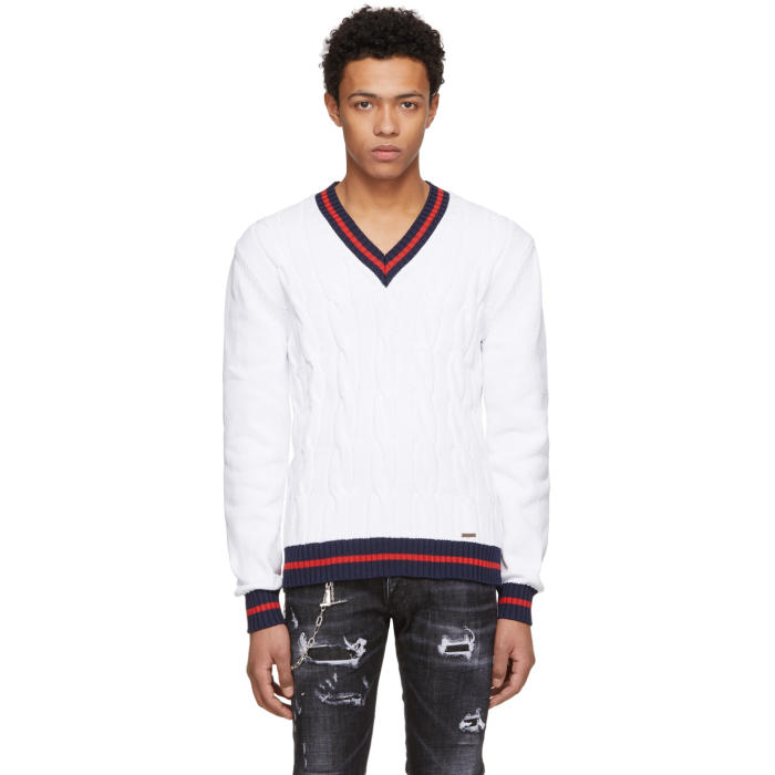 Photo: Dsquared2 White Outline V-Neck Pullover