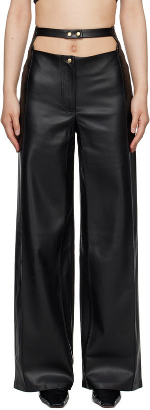 Photo: BEVZA Black High-Rise Faux-Leather Trousers