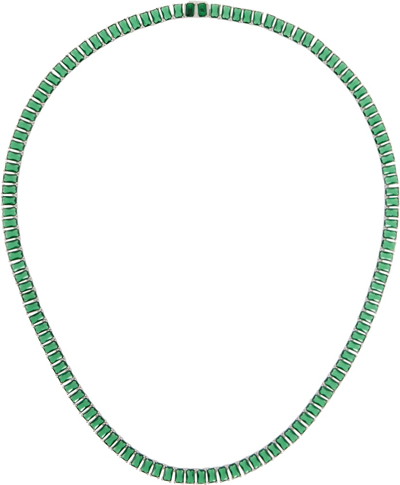Hatton Labs Silver & Green Emerald Cut Tennis Chain Necklace