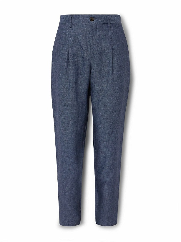 Photo: Canali - Slim-Fit Pleated Slub Linen Trousers - Blue
