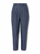 Canali - Slim-Fit Pleated Slub Linen Trousers - Blue