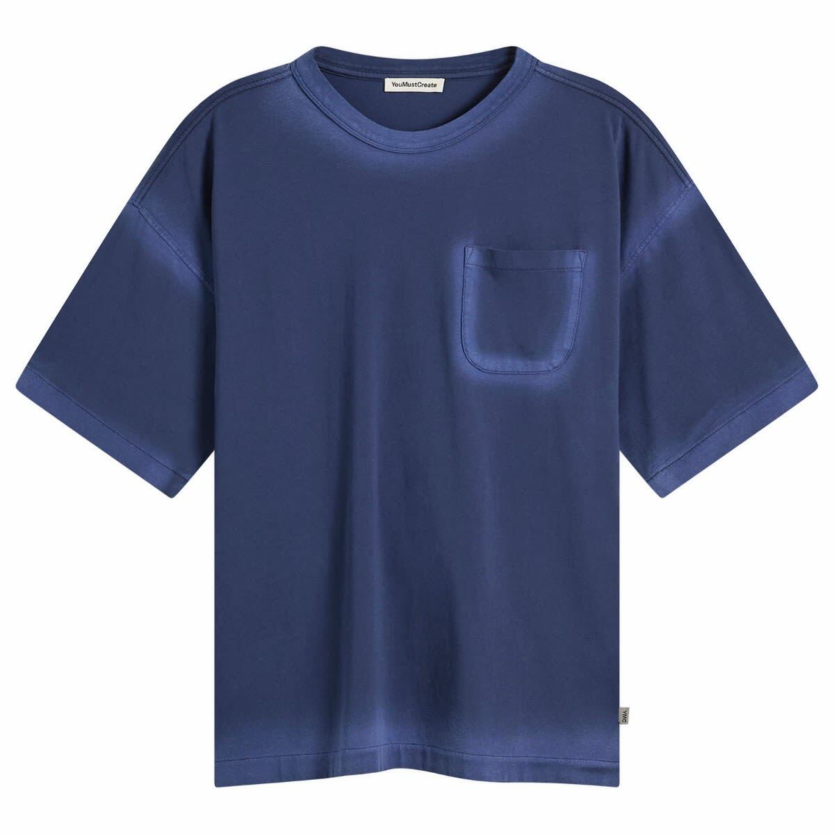 YMC Men's Spray Triple Pocket T Shirt in Blue