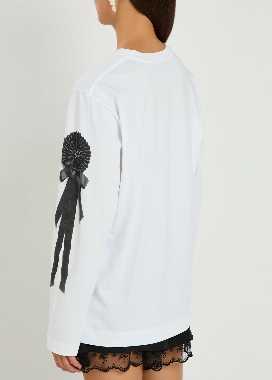 Simone Rocha Ribbon Rosette Printed Long-sleeve Cotton T-shirt White