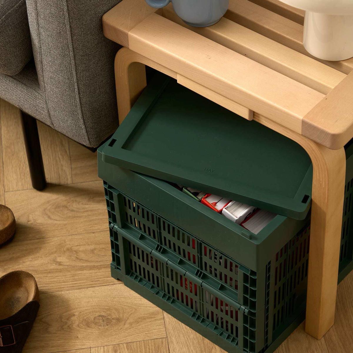 HAY Medium Square/Cube Recycled Colour Crate Lid in Dark Green 