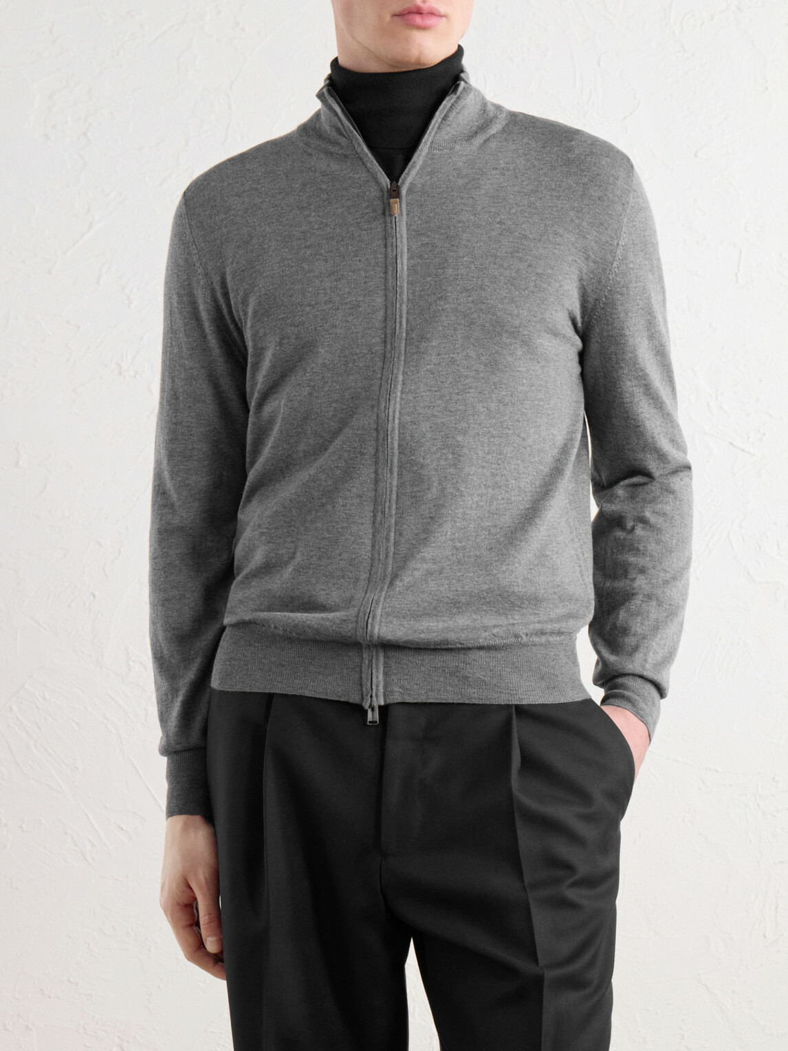 Canali - Wool Zip-Up Sweater - Gray