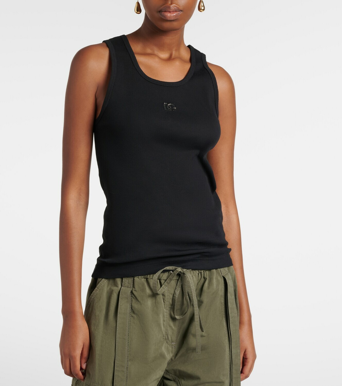 Dolce&Gabbana DG embellished ribbed-knit cotton tank top