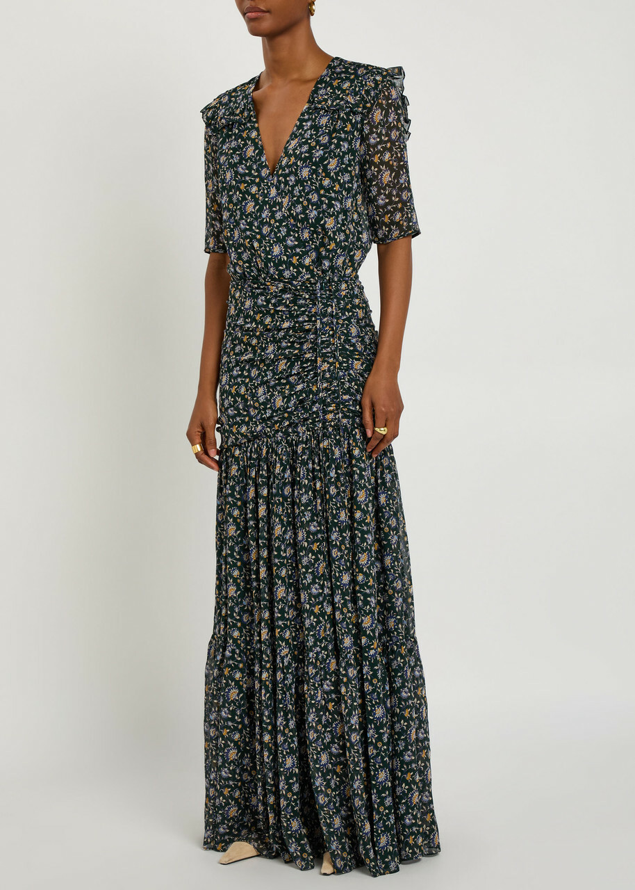 Veronica Beard Mick Floral-print Silk Maxi Dress Dark Green
