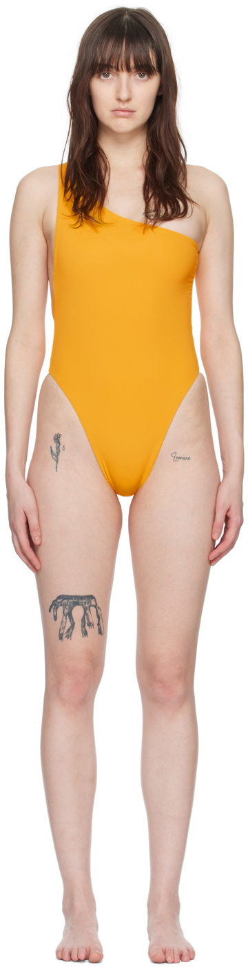 Louisa Ballou Yellow Plunge One-Piece Swimsuit