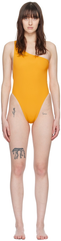 Photo: Louisa Ballou Yellow Plunge One-Piece Swimsuit
