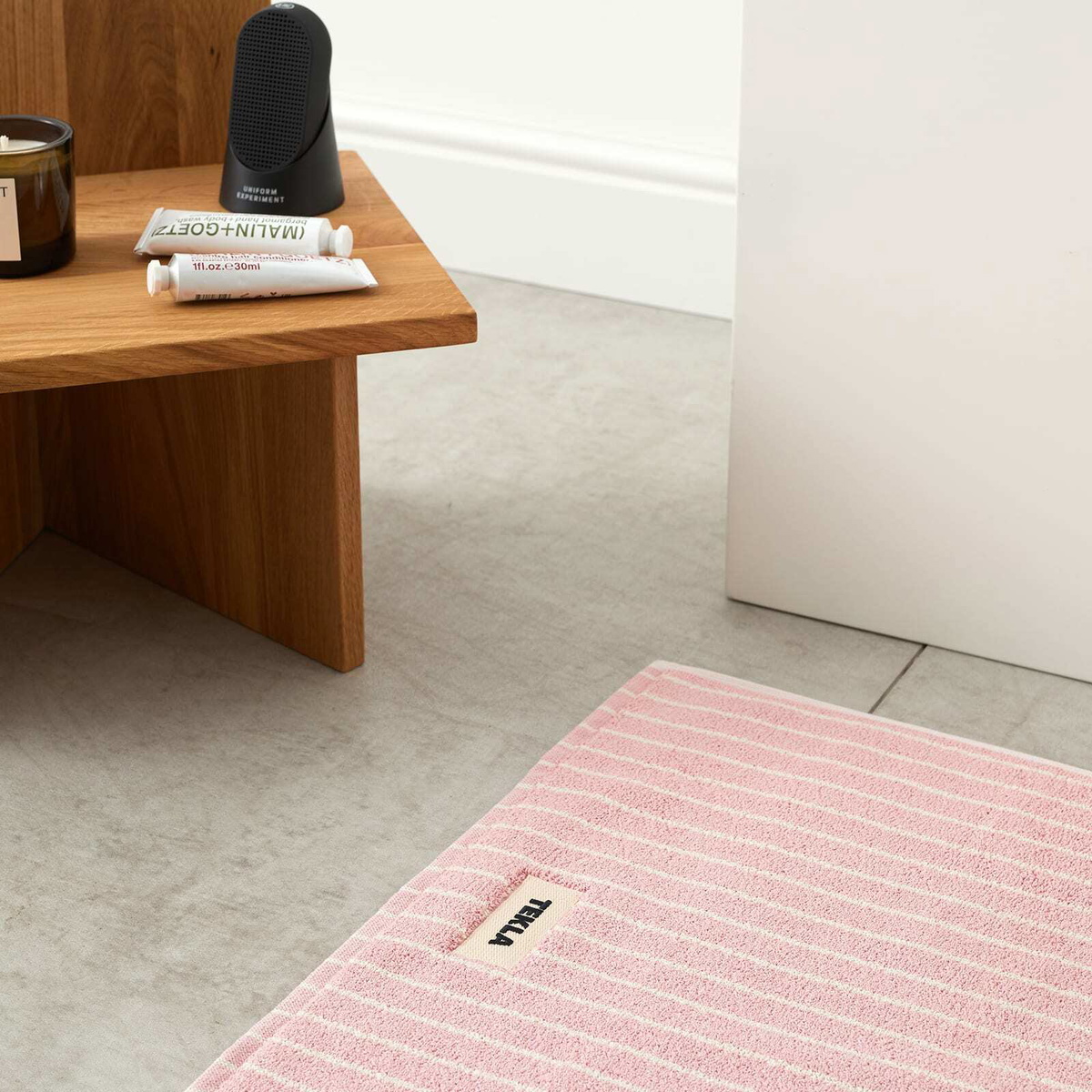 Tekla Fabrics Tekla Organic Terry Bath Mat in Shaded Pink Stripes 