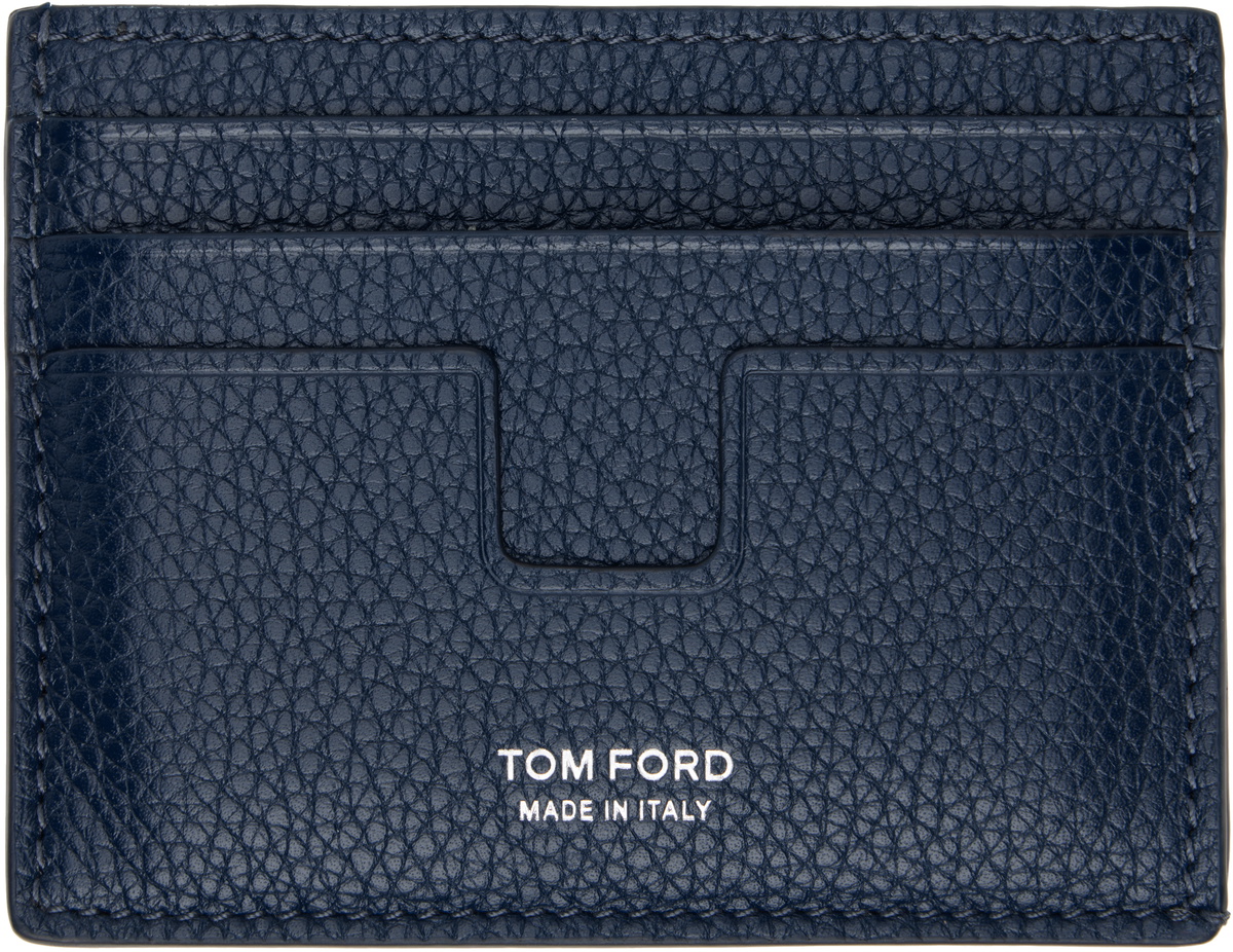 TOM FORD Navy Grain Leather Classic Card Holder TOM FORD