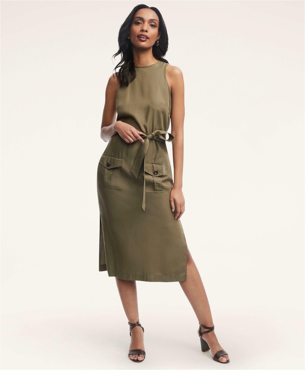 Photo: Brooks Brothers Women's Lyocell Belted Midi Dress | Olive